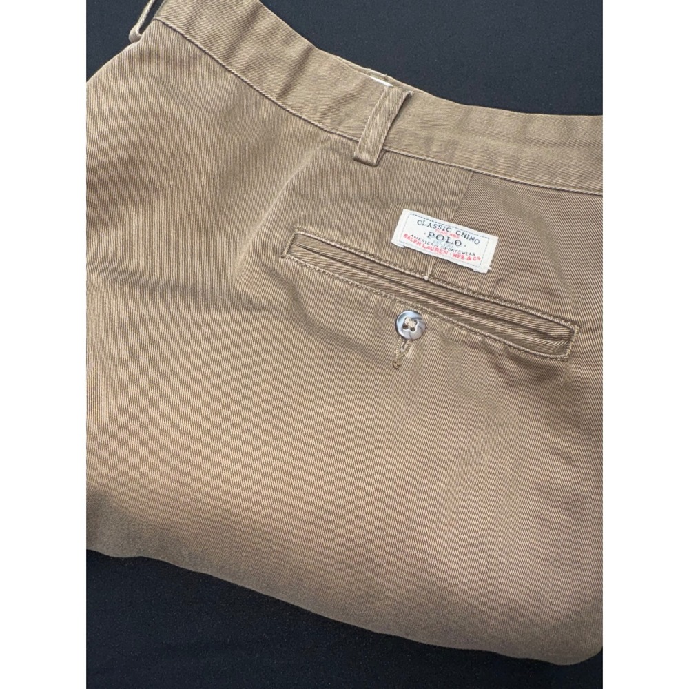 Polo Ralph Lauren Andrew Pant Mens 42x30 Khaki Brown Pleated Cotton Chinos